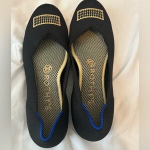 Rothys The Flat Limited Edition In Black Gold Toe Embroidery